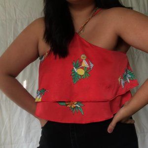 Halter Cropped Top: Fruit Print